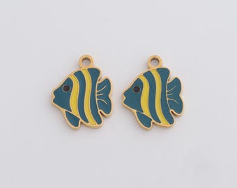 Stainless Steel Fish Pendant,Steel Enamel Marine Life Charms for DIY Dainty Jewelry Findings Supply