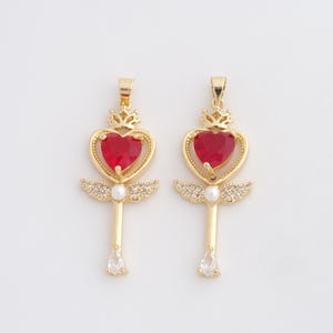 18K Gold Filled Magic Wand Pendant,Gold CZ Heart Charms for DIY Dainty Jewelry Findings Supply