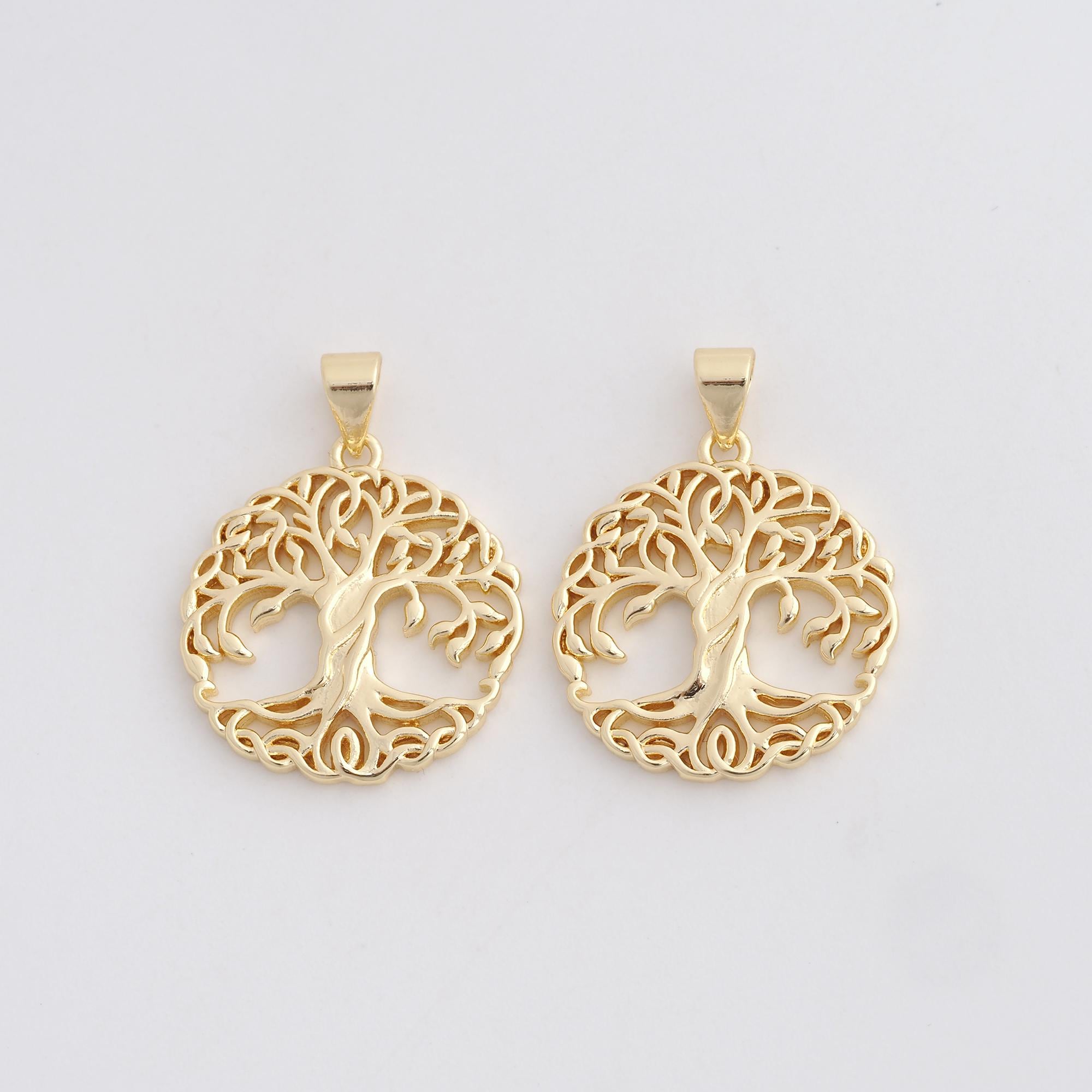 5 Pcs 18K Gold Filled Tree of Life Pendant,gold Round Charms for DIY ...