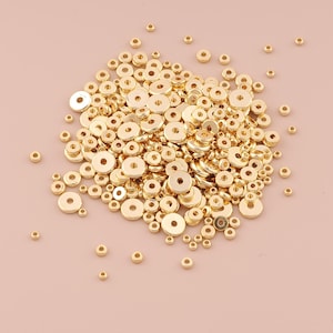 100pcs 14K Gold Filled Flat Spacer Round Beads,Gold Disc Beads,Gold Heishi Beads for DIY Bracelet Necklace Jewelry Findings Making