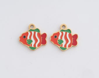 Stainless Steel Fish Pendant,Steel Enamel Marine Life Charms for DIY Dainty Jewelry Findings Supply