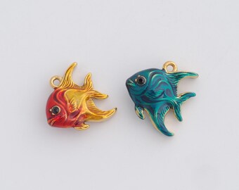 Stainless Steel Fish Pendant,Steel Enamel Marine Life Charms for DIY Dainty Jewelry Findings Supply