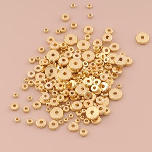 100pcs 18K Gold Filled Flat Spacer Round Beads,Gold Disc Beads,Gold Heishi Beads for DIY Bracelet Necklace Jewelry Findings Making