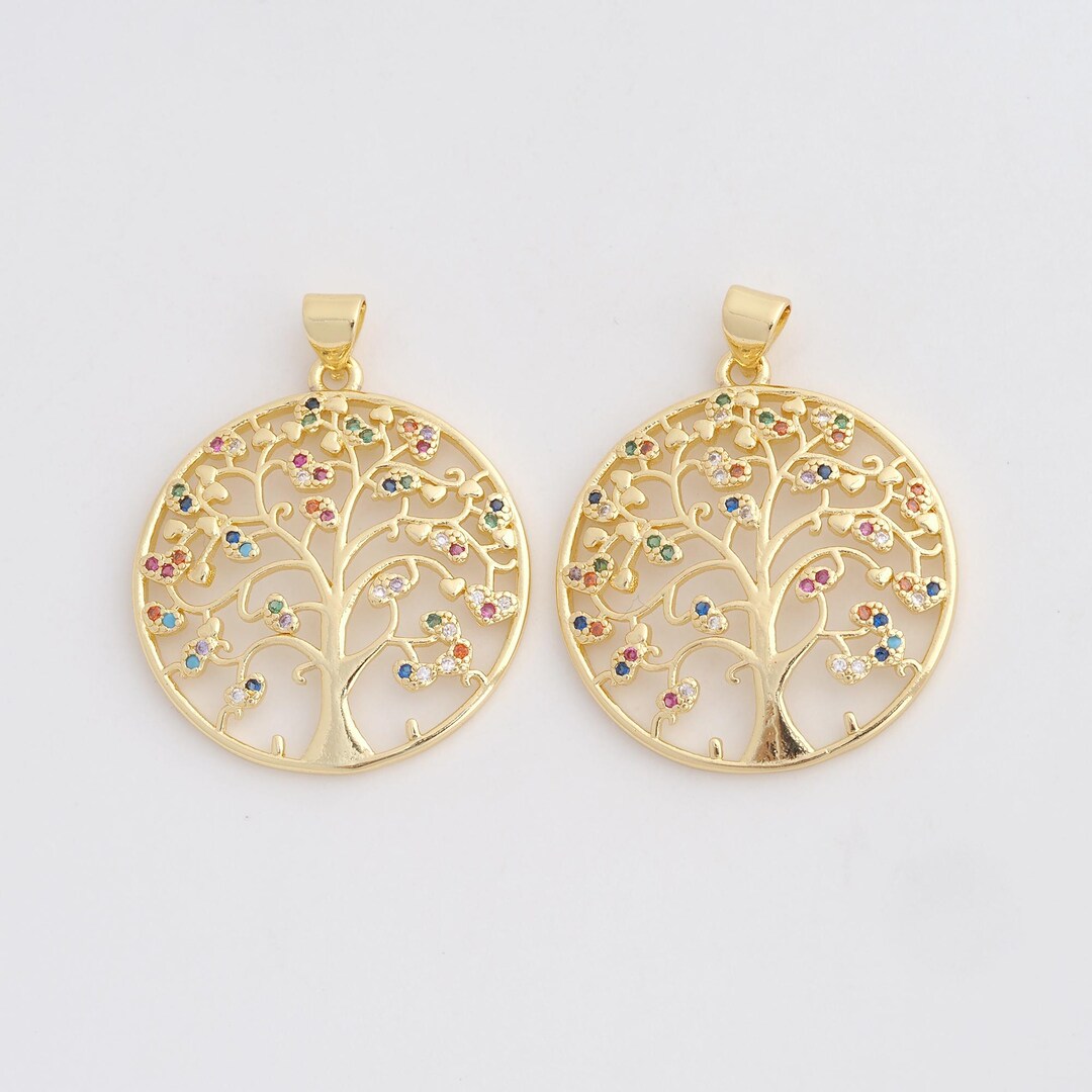 18K Gold Filled Tree of Life Pendant,gold CZ Round Charms for DIY ...
