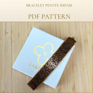 Modèle bracelet peyote impair, Miyuki Delica, motif PDF brun doré Even count
