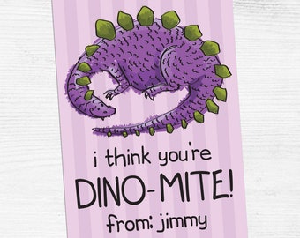 I Think You're Dino-Mite! - Personalized Valentine's Day Postcard - Printable Card