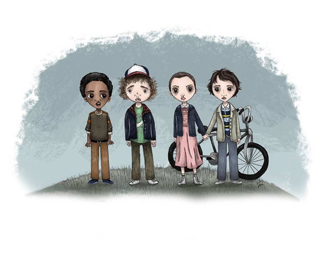 Stranger Things - Lucas, Dustin, Eleven & Mike - Giclée