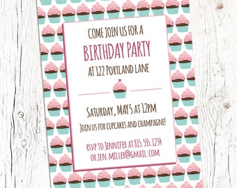 Cupcake Invitation - Personalized Invitation - Printable Card - One Sided Postcard