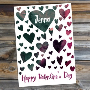 Watercolor Hearts - Personalized Valentine&#39;s Day Card - Printable Card