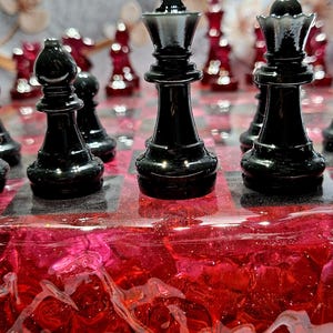 Handmade Resin Chess Set – Ruby Red & Obsidian Black, Lava Edge Design ...