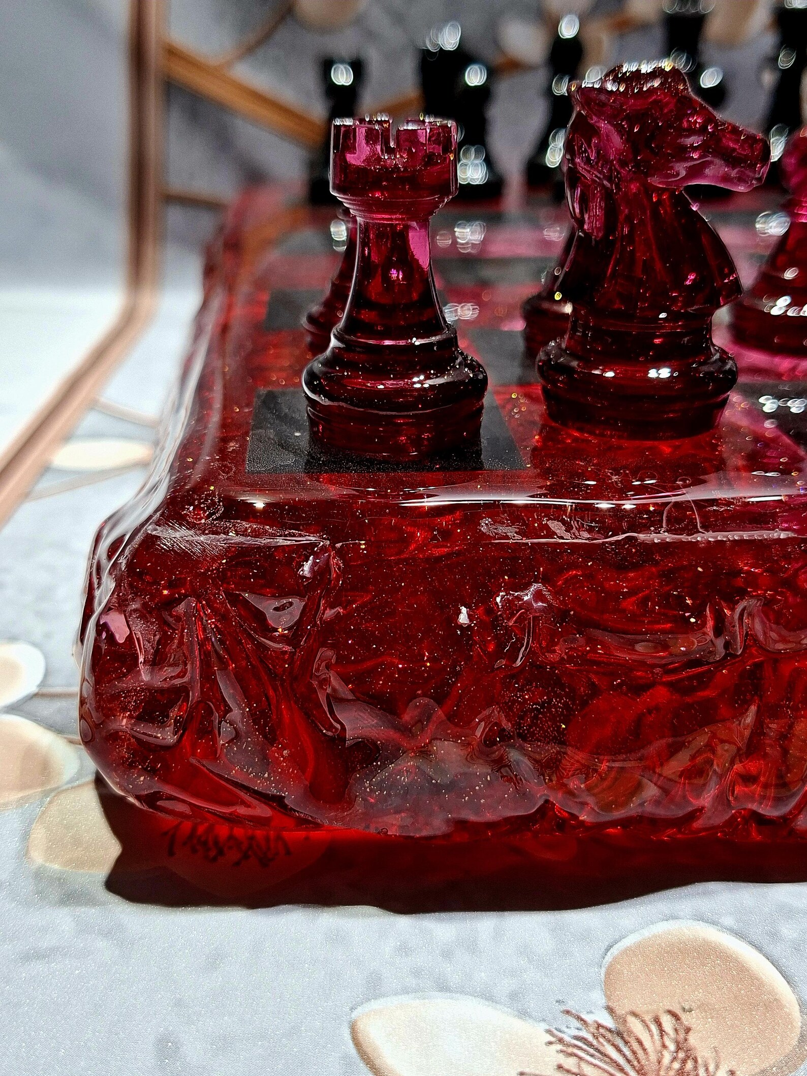 Handmade Resin Chess Set – Ruby Red & Obsidian Black, Lava Edge Design ...