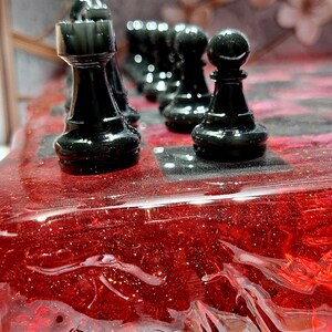 Handmade Resin Chess Set – Ruby Red & Obsidian Black, Lava Edge Design ...