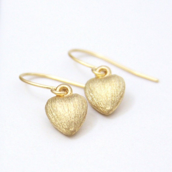 Items similar to SALE. Sweetheart Petite Gold Earrings 16k Matte Finish ...
