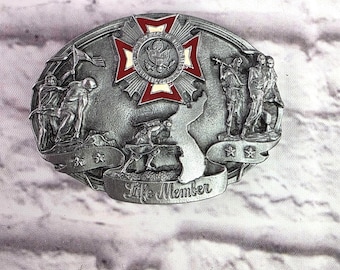 Vintage Siskiyou Fine Pewter VFW Life Member Veterans Belt Buckle 1987 B-71, VS
