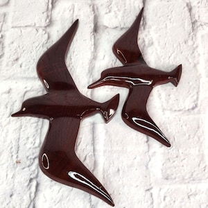 Vintage Barbados Mahogany 2 Wood Seagull Hand Carved Figurine Medford Mahogany Creations
