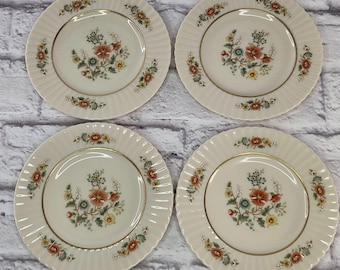 Vintage Lenox Temple Blossom Porcelain Dessert Plates Set of 4 Discontinued Floral Gold Trim