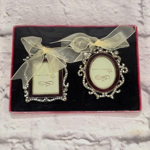 Vintage Marcel Schurman Gift Set Of 2 Mini Enamel Frames wi Rhinestones & Ribbon
