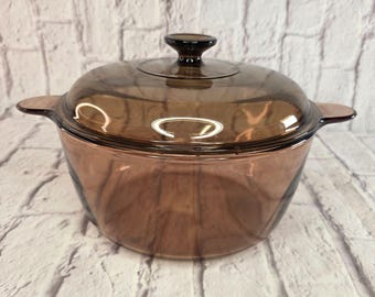 Vintage Vision by Corningware Amber Glass 4.5L Dutch Oven Stock Pot w/ Pyrex Lid