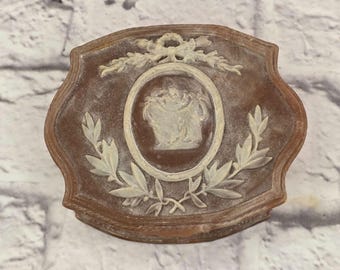 Vintage Incolay Stone Trinket Box: Cameo & Floral Design, Purple