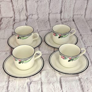 Vintage Lenox Chinastone Midnight Blossoms Teetassen mit Untertasse 4er Set