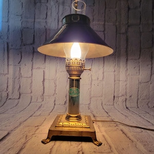 Vintage Paris Orient Express Istanbul Brass Table Lamp Glass Chimney Metal Shade Gold-Tone Antique Home Decor