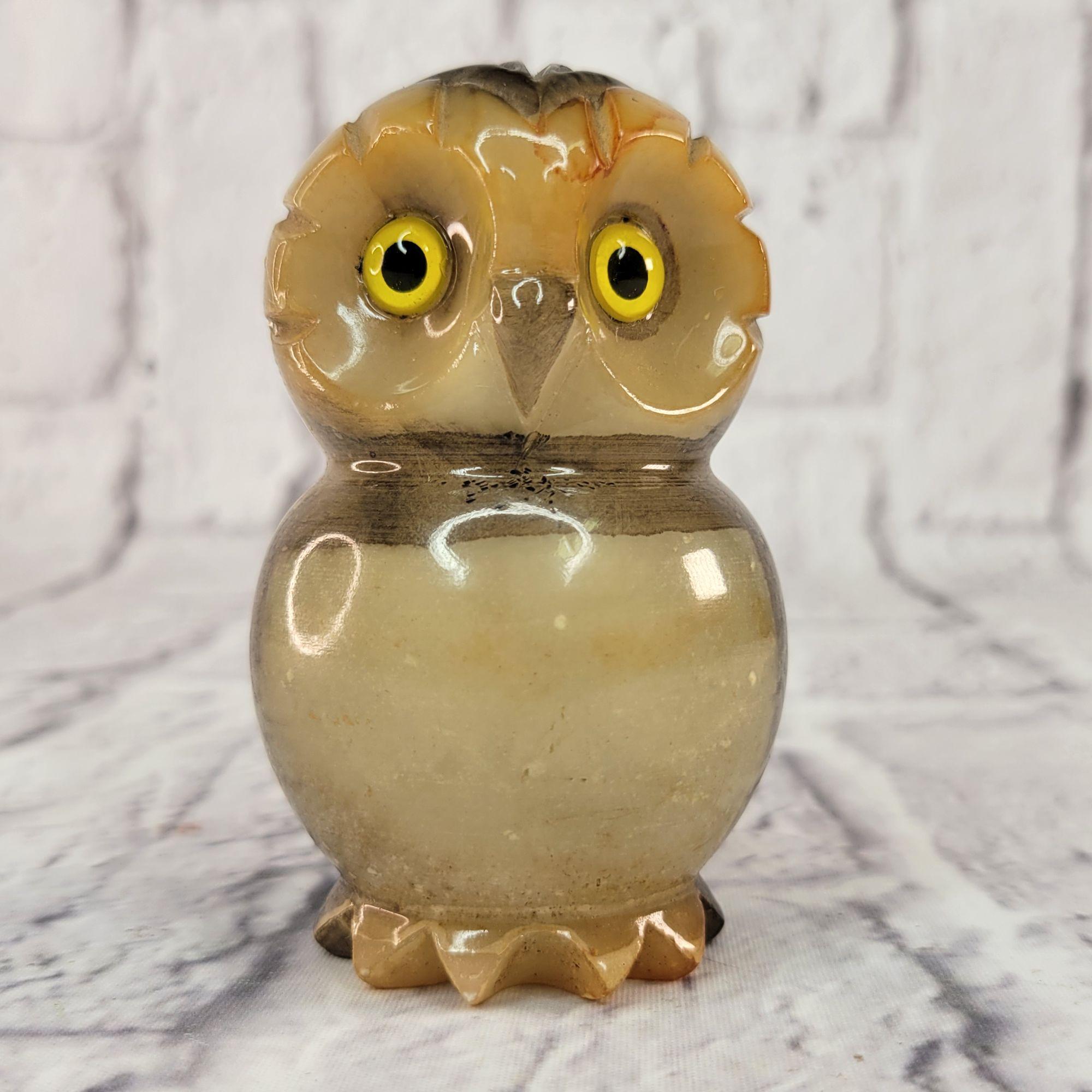 VTG Ducceschi Alabaster Owl Figurine Hand Carved 3.75 in Bird Italy Home Decor