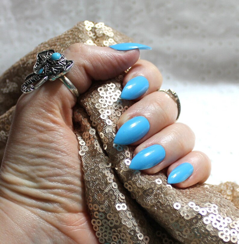 Press On Nails Blue Gloss Stiletto Coffin Round Square Etsy