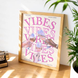 Happy Hour Vibes Wall Art | 70s Retro Art Poster | Positive Typographic Wall Art | Vibes Only Printable Wall Decor | Digital Download