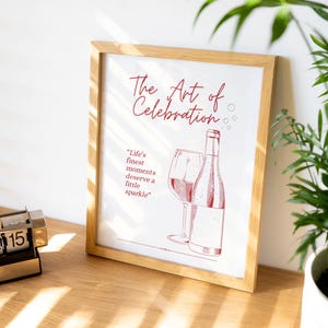 The Art Of Celebration Poster | Wine Glass Print | Retro Bar Cart Print | Home & Kitchen Decor | Trendy Wall Art | Digital Download