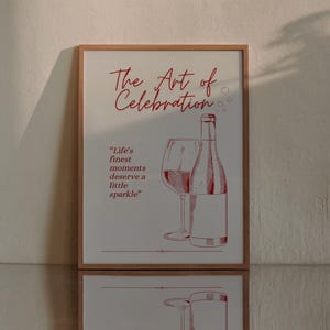 De kunst van het vieren-poster | Wijnglasprint | Retro barwagenprint | Huis- en keukendecoratie | Trendy muurkunst | Digitale download