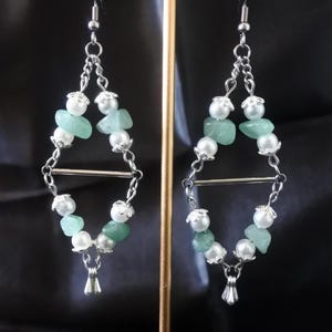 Jade & Pearl Geometric Earrings – Silver Drop Earrings with Modern Shape