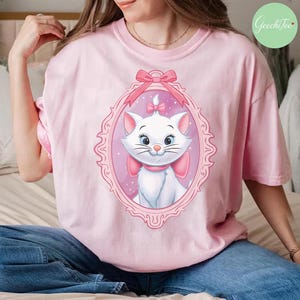 Camiseta retro con lazo de Marie Cat Coquette, camiseta de Los Aristogatos, camiseta estética Coquette, camiseta con lazo de espejo de Marie Cat, camiseta de Disneyland Aristogatos
