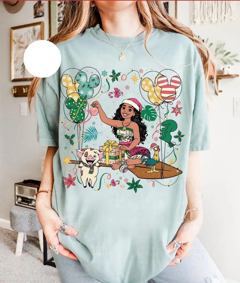 Disney Moana Princess Pua Pig Hei Hei Christmas Balloons Shirt, Disney Princess Moana Christmas Shirt, Disneyland Trip Family Matching Shirt image 4