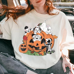 Camiseta de Halloween con diseño de calabaza de 101 Dálmatas de Disney, camiseta para amantes de los perros de Disney, camiseta a juego para la familia de Disneyland, fiesta de Halloween de Disney