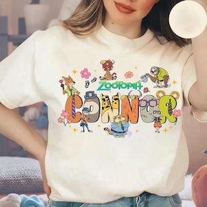 Camiseta personalizada de los personajes de la película Zootopia 2 de Disney, camiseta personalizada con nombre de Judy Hopps y Nick Wilde, camiseta a juego para el viaje familiar de cumpleaños a Disneyland. imagen 1