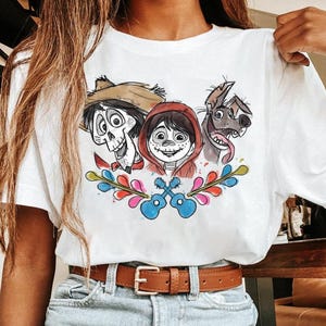 Disney Coco Miguel Hector and Dante Dog Watercolor Sketch T-shirt, Disney Coco Skeletons Shirt, WDW Tee, Disney Trip Matching Family Shirt