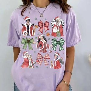 Disney schurk karakter Coquette Bow kerstshirt, Disneyland kerst familie bijpassende reis shirt, Jafar Maleficent Cruella kerstshirt afbeelding 4