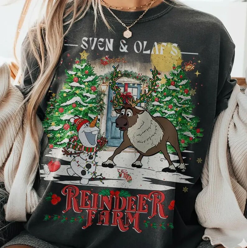 Disney Frozen Sven & Olaf,Reindeer Farm Light T-Shirt, Disneyland Xmas Family Vacation Shirt, Frozen Christmas reindeer Tee, Magic Kingdom image 1