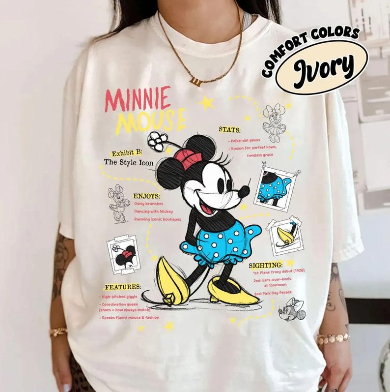 ディズニー ミニーマウス キャラクター スケッチ ポートレート Tシャツ、ディズニーランド ファミリーバケーション ホリデーギフト、マジックキングダム Tシャツ、ディズニー ガールズトリップ 画像 2