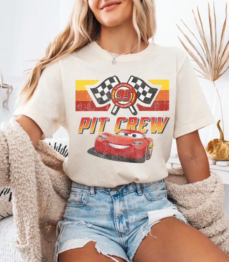 Disney Pixar Cars Lightning McQueen 95 Pit Crew Vintage T-Shirt, Magic Kingdom, Disneyland Family Matching Shirt, Disney Cars Pit Crew Shirt image 3