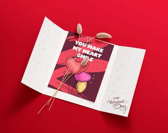 Printable Valentine's Day Card | Balloons, Hearts (A5, Digital Download)