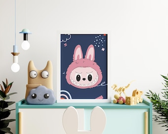 Labubu Doll Digital Wall Art Print | Cute Monster Poster | Kawaii Room Decor | Printable Nursery Art