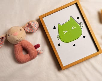 Cat Digital Wall Art with lightbackground for Minimalistic kids Wall Decor