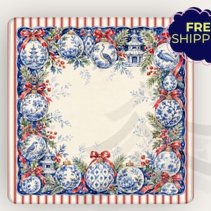 Chinoiserie Christmas Mahjong Mat, Grandmillennial Holiday Mahjong Playing Mat, Blue Toile Mahjong Table Mat, Christmas Mahjong Gift