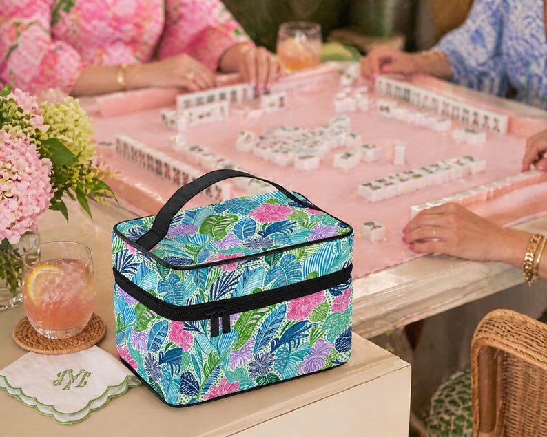 Tropical Mahjong Tile Bag, Palm Beach Lilly Inspired Mahjong Accessories, Travel Case image 2