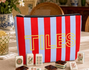 Mahjong Tile Zippered Pouch, Polyester Storage Bag, Mahjong Accessories Organizer
