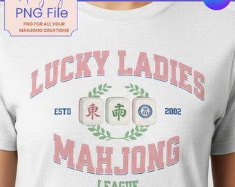 Imágenes PNG de damas de la suerte de Mahjong / Diseño de camiseta de Mahjong estilo preppy / Imágenes prediseñadas de la Liga de Mahjong / Descarga digital de Mahjong retro a 300 ppp