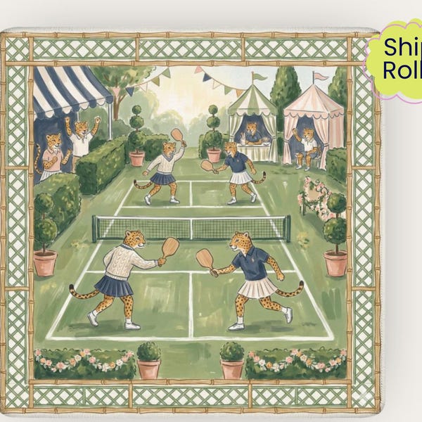 Pickleball Mahjong Mat | Preppy Leopard Mahjong Playing Mat | Grandmillennial Game Table Mat | Pickleball Gift for Mahjong Lovers