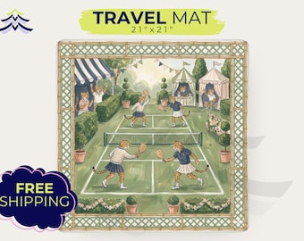Pickleball Mahjong Travel Mat, Mini Mahjong Playing Mat with Bag, Leopard Pickleball Mahjong Mat, Portable Mahjong Gift