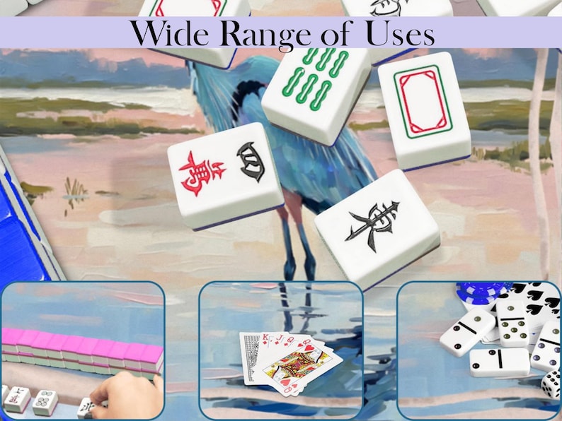 Scalloped Crane Mahjong Mat | Blue Heron Mahjong Playing Mat | Coastal Mahjong Table Mat | Non Slip Mahjong Mat bild 6